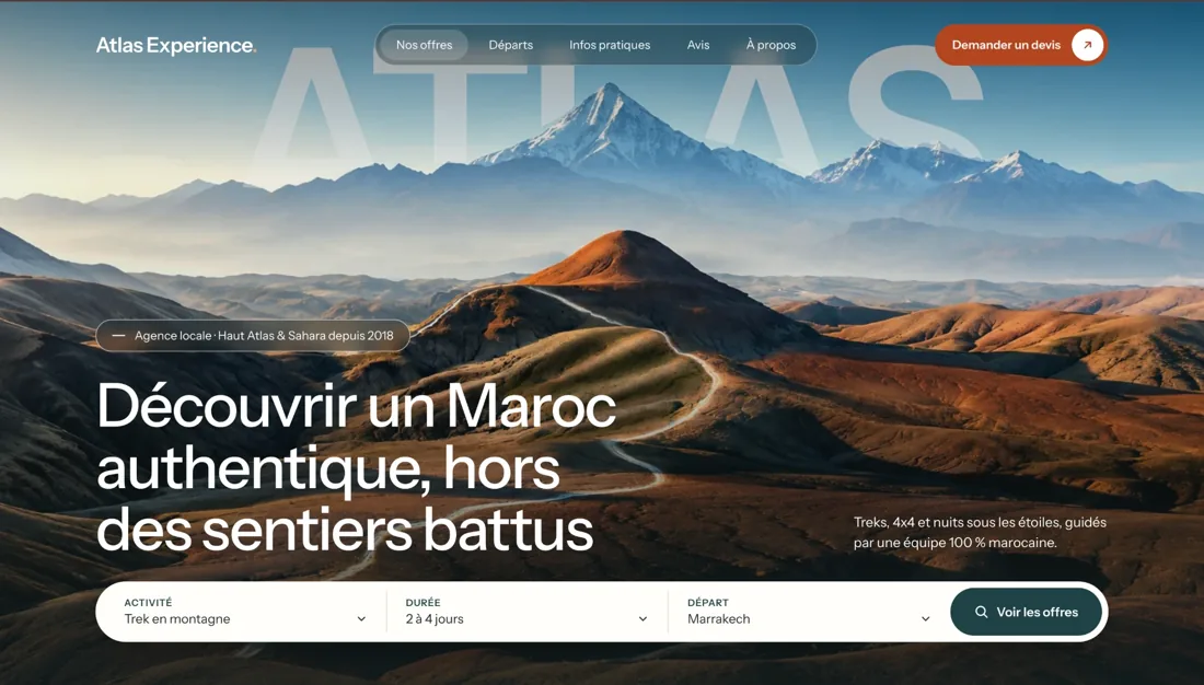 Aperçu de la page d'accueil du site Atlas Experience